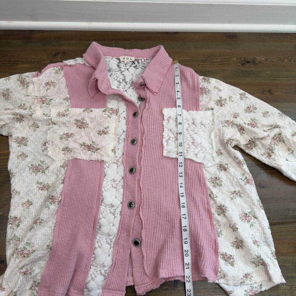 POL Women's Cream Button Down Lace Oversized Floral Shirt Size M - Picture 6 of 6